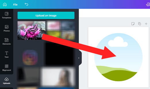 Drag and drop picture into round frame on Canva