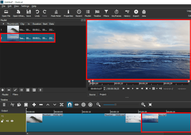 Drag another video to timeline in Shotcut