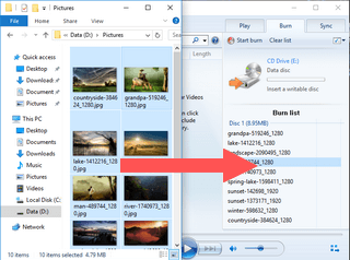 drag photos from windows explorer to windows media player