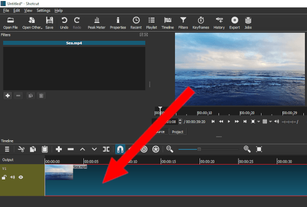 Drag video to timeline in Shotcut