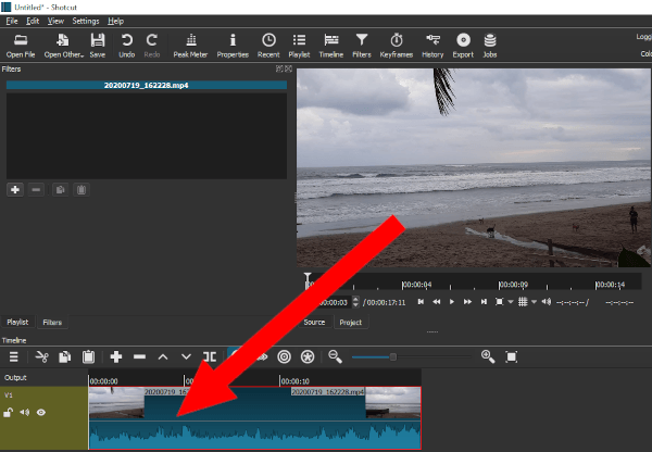 Drag video to timeline in Shotcut