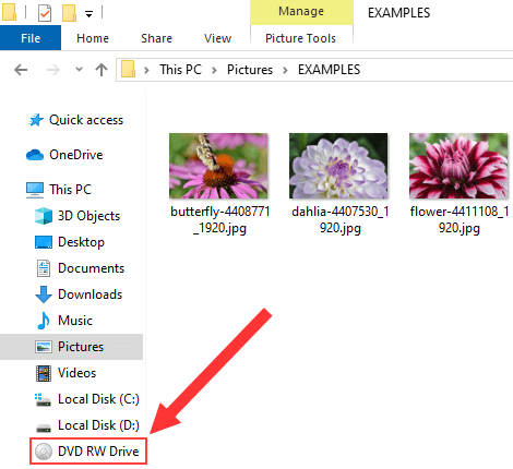 DVD burner drive in Windows Explorer