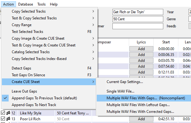 EAC create CUE sheet