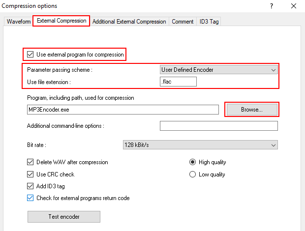 EAC external compression settings