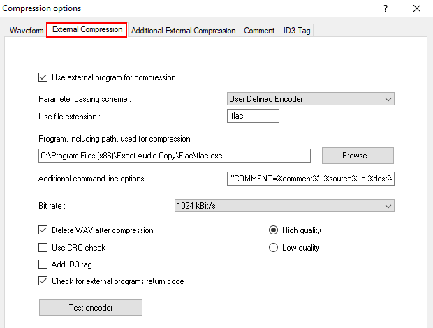 EAC external compression settings