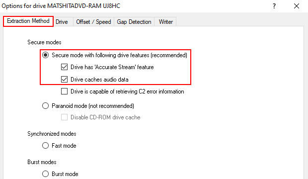 EAC extraction method settings