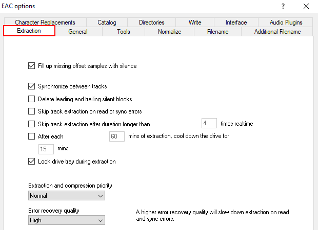 EAC extraction settings