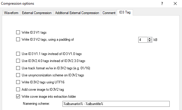 EAC ID3 Tag settings