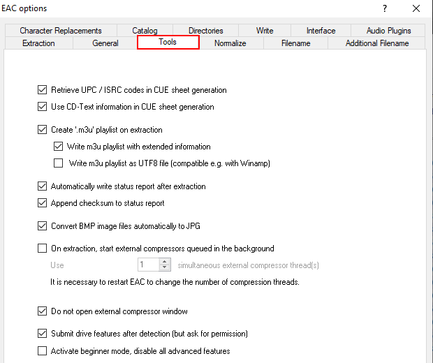 EAC tools settings