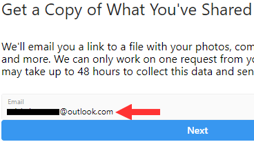 Email address field on Instagram on computer