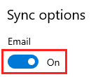 Email sync options in Windows 10