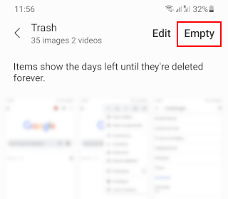 Empty trash on a Samsung phone