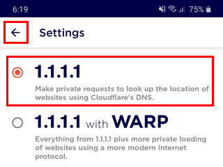 Enable the 1.1.1.1 private DNS service