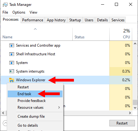 End the Windows Explorer process