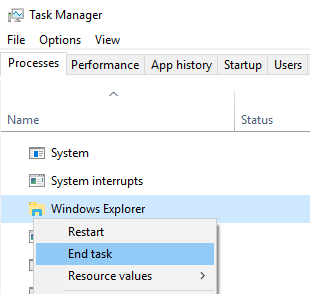 End Windows Explorer process in Windows Task Manager