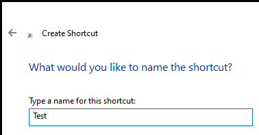 Enter a name for shortcut