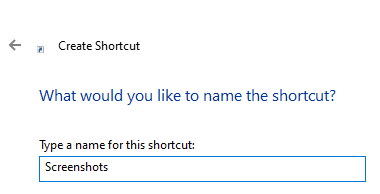 Enter a name for the folder shortcut