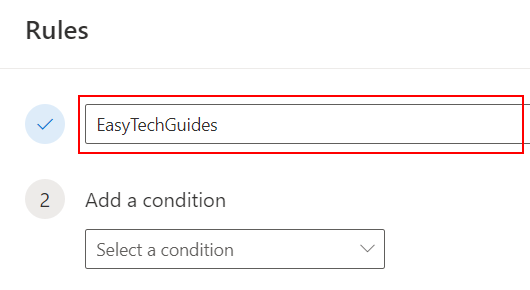 Enter a name for the new rule on Outlook