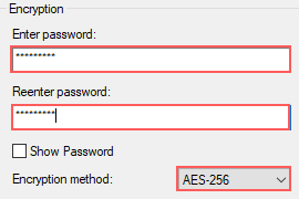 enter password and select encryption method in 7-zip