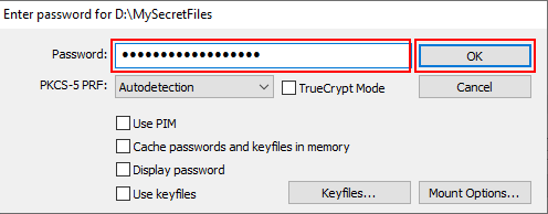 Enter password in VeraCrypt