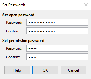 Enter passwords in LibreOffice