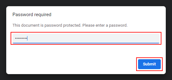 Enter the password of the PDF file in your web browser