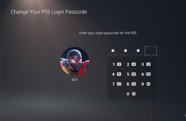Enter your login passcode for the PS5