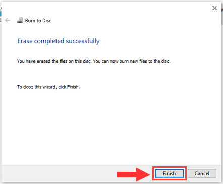 Erase a rewritable CD or DVD in Windows 10 step 5