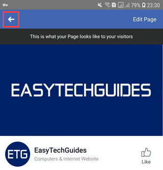 Exit view page as visitor feature in Facebook app on an Android phone