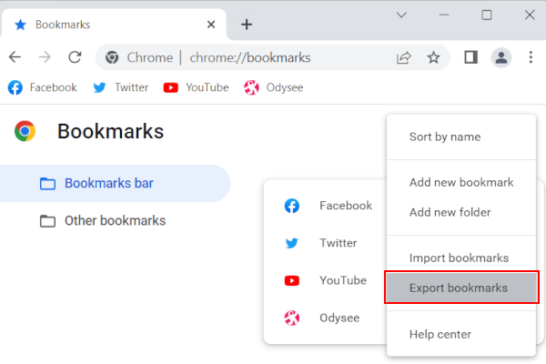 Export bookmarks in Google Chrome