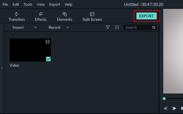 Export button in Filmora