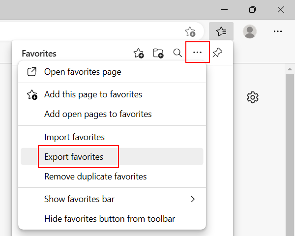 Export favorites in Microsoft Edge