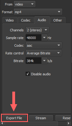 Export File button in Shotcut
