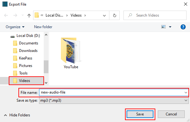 Export File window in Shotcut