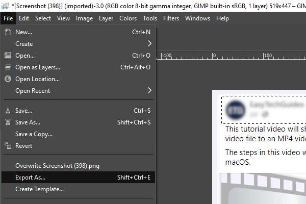 Export image in GIMP