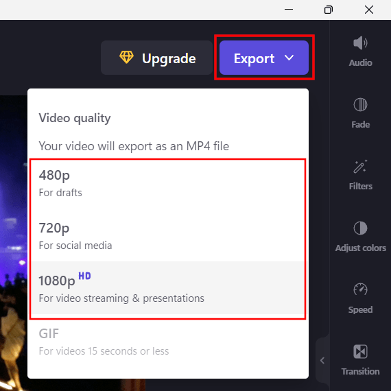 Export video in Clipchamp