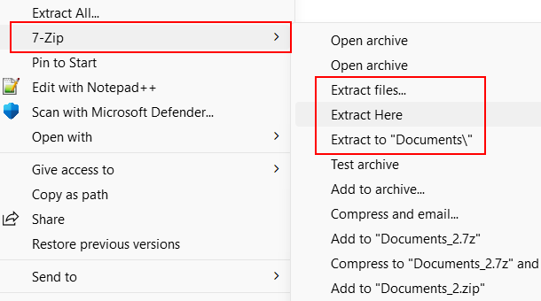 Extract a compressed archive file with 7zip