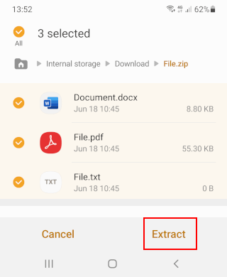 Extract a ZIP file on a Samsung Galaxy device