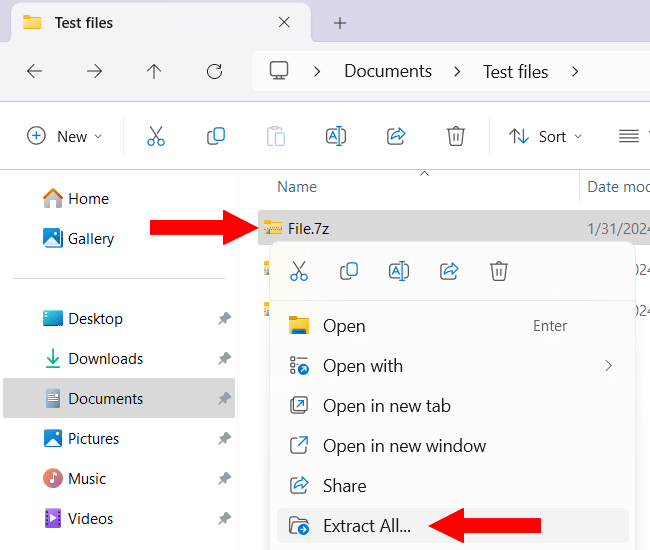 Extract an archive file in Windows 11