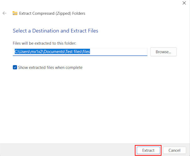 Extract ZIP file in Windows 11
