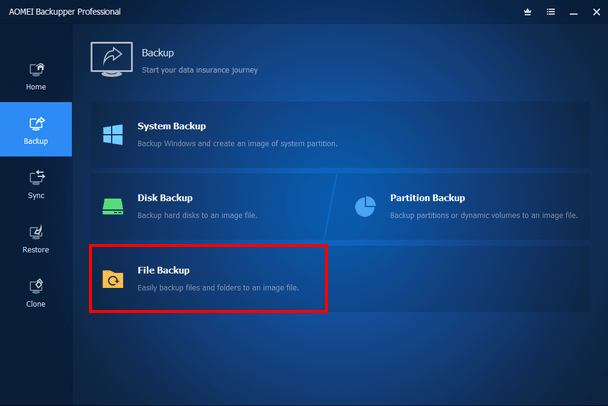 File Backup button in AOMEI Backupper