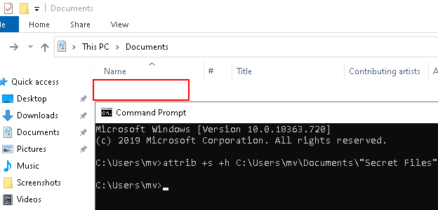 File or folder is hidden in Windows 10 using CMD