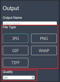 File type and quality selection options on imageresizer.online
