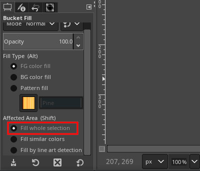 Fill whole selection option in GIMP 2