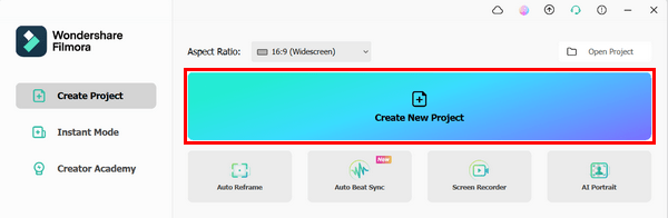 Filmora Create New Project