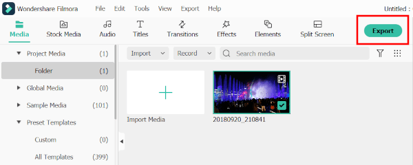 Filmora Export button