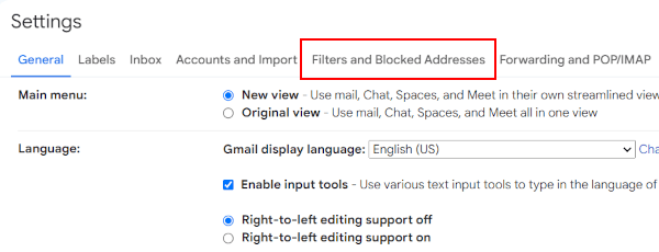 Filters and Blocked Addresses in Gmail