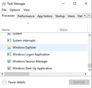 Find the Windows Explorer process in the Windows Task Manager