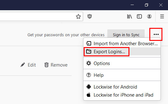 Firefox Export logins option