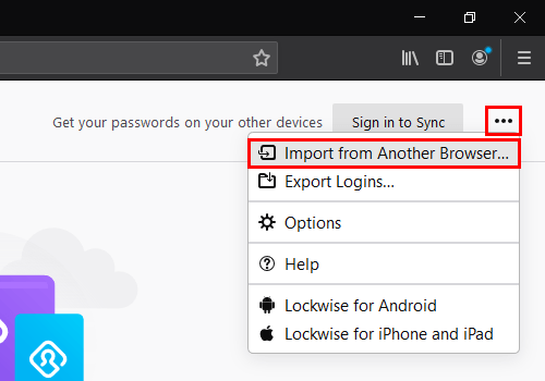 Firefox Import from Another Browser option